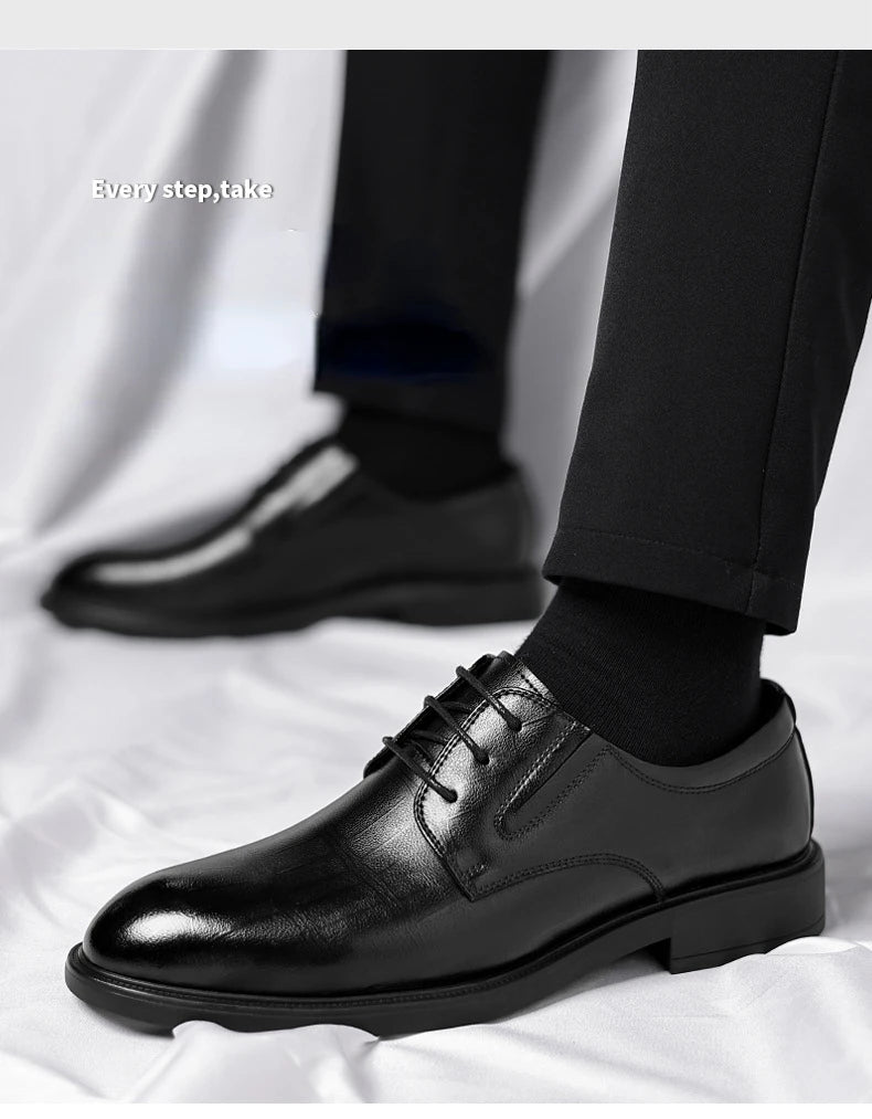 3 6 8cm Heel Men's Dress Shoes New Designer Cow Leather Increase Casual Spring Autumn Black Platform Wedding Shoes Male