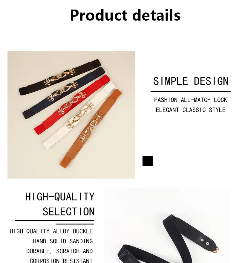 Women belt Elastic Waistband Thin Stretch Wrap Buckle Waist Belt Elegant Cummerbunds Fashion Leaf Belt for Dress Accessories