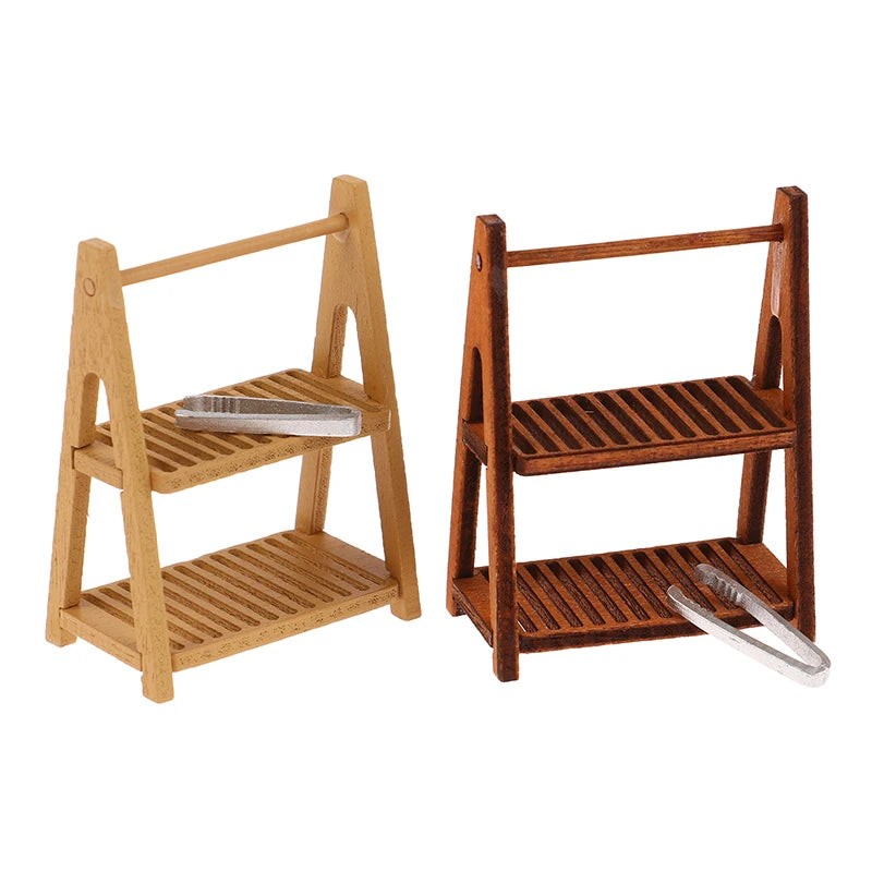 1Set 1:12 Dollhouse Miniature Bread Rack Cake Shelf Storage Box/Basket W/Baking Clip Scene Decor Doll House Accessories