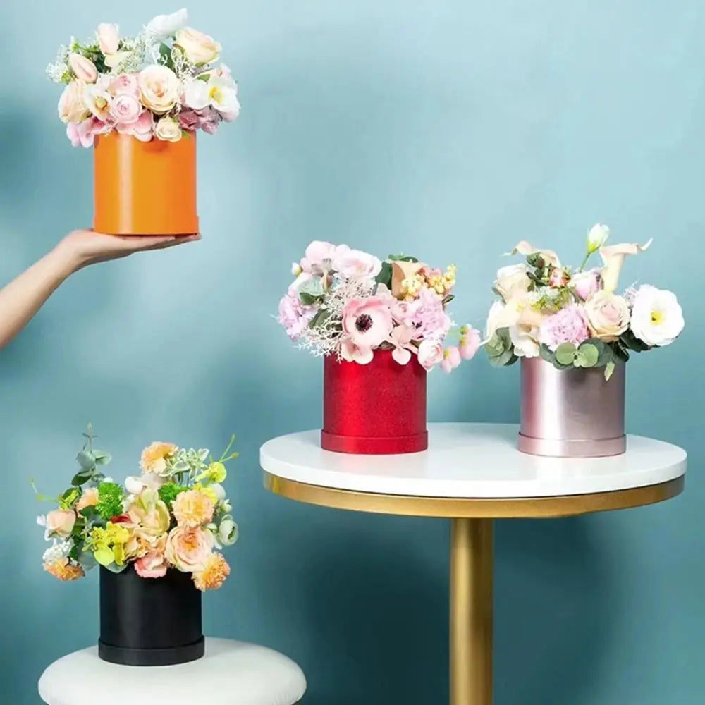 Flower Packaging Boxs Round Cardboard Gift Boxes Rose Wrapping Bag Flower Paper Basket Wedding Day Birthday Valentine's Day