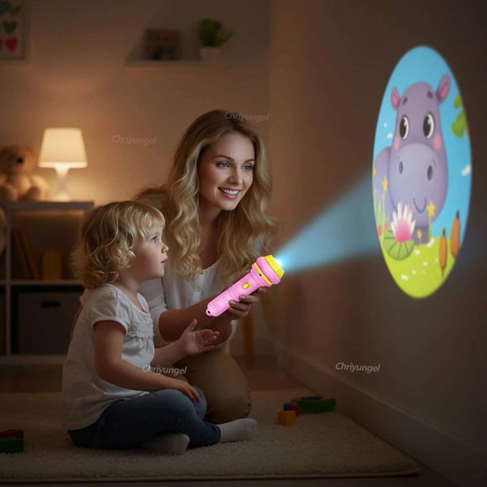 Kids Projector Flashlight with 10 Cards 80 Images Cartoon Night Light Projector Toy for Kids Bedtime Story Education Gift