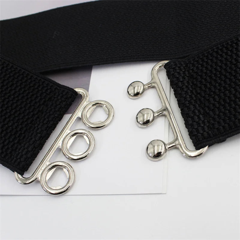 Women's Elastic Pair Buckle Belt Elastic Wide Belt Cummerbund Strap Belt Waist Decorative Waistband For Dresses Solid Color