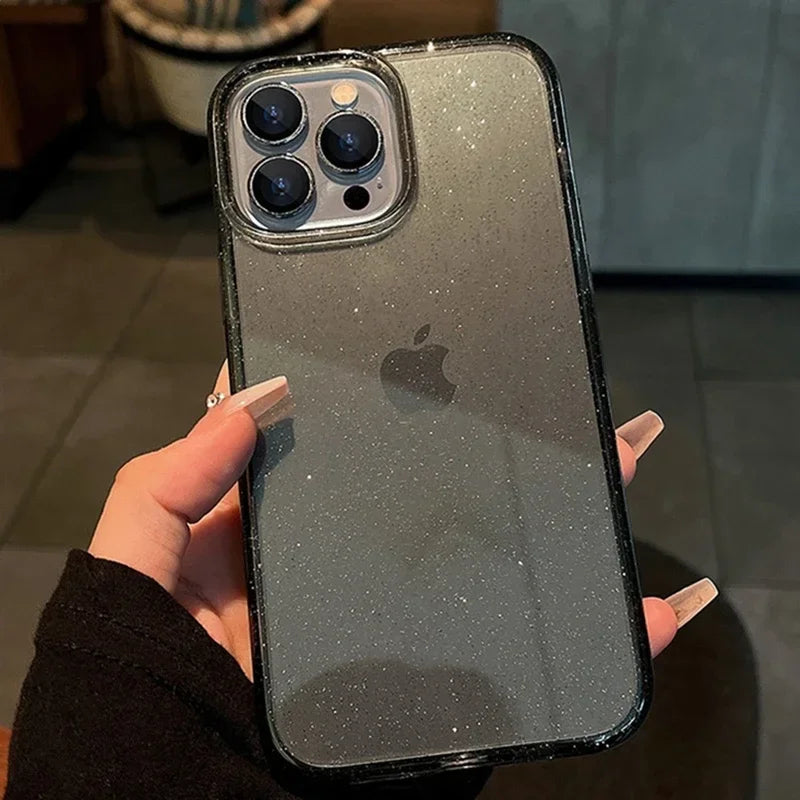 New Luxury Bling Glitter Clear Case For iPhone 16 15 14 13 12 11 Pro Max Mini X XR XS Shockproof TPU Transparent Soft Cover