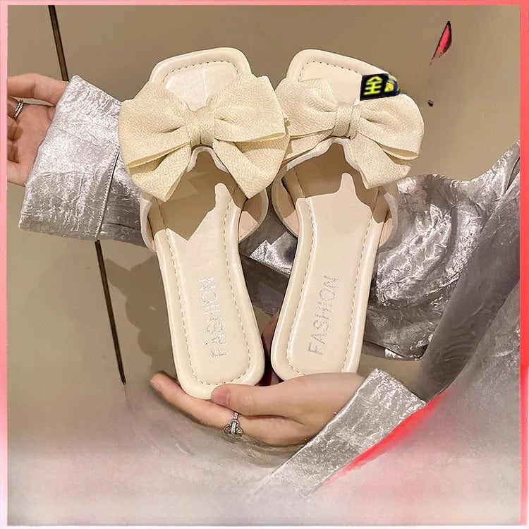 Ele Women's Flat Bot Slippers  Knot Fairy Sle Summer Sandals Faionable Versatile Outdoor Slip-On oes