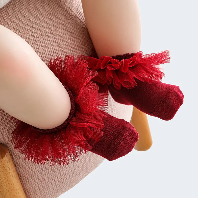 0-1Y Newborn Infant Toddler Baby Socks Girls Kids Princess Bowknot Lace Floral Short Socks Cotton Ruffle Frilly Trim Ankle Socks