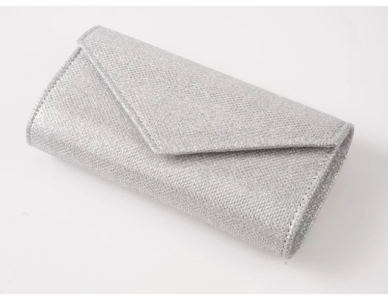 Women Envelope Evening Bag Glitter Ladies Chain Shoulder Bags Shiny Silver Long Purse Female Wedding Party Clutches Mini Handbag