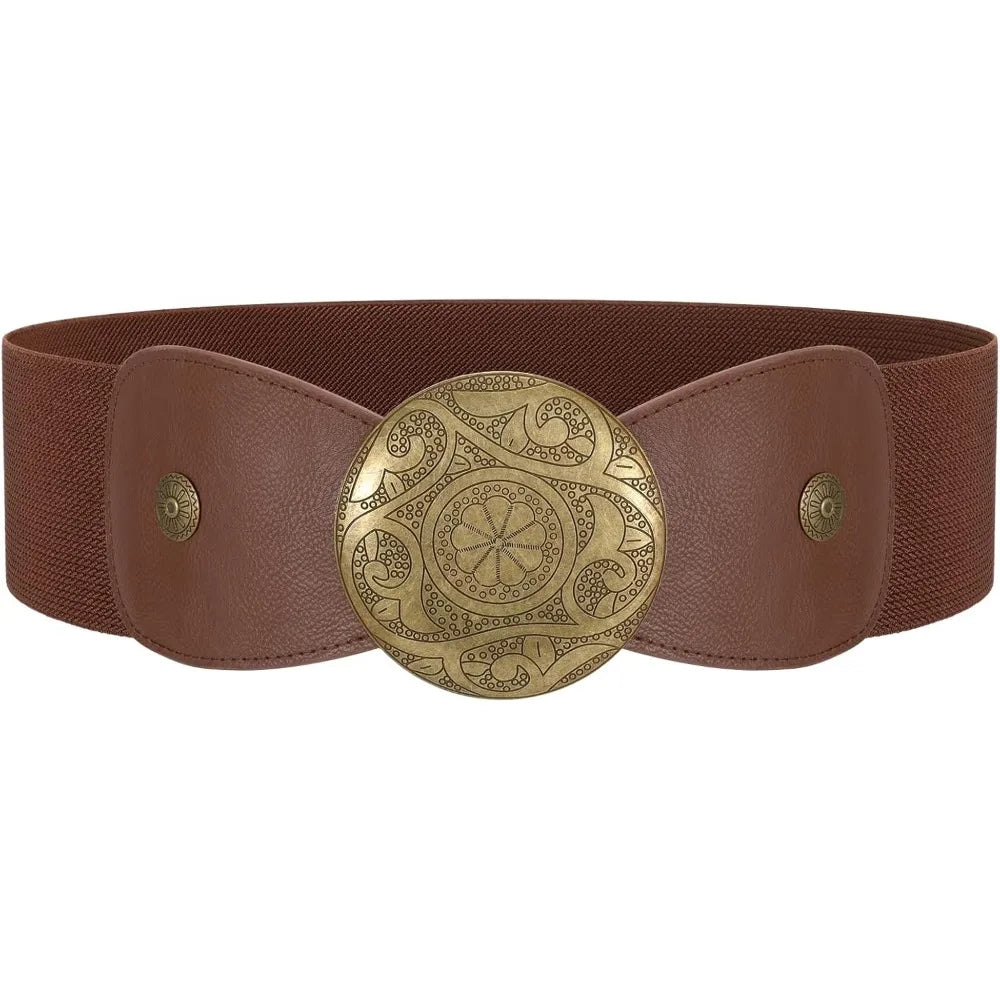 Women Wide Elastic Belt Western Buckle Vintage Strecth Waist Belt for Dress