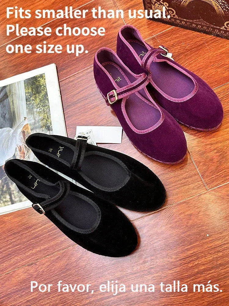 Elegant Mary Janes Flats Shoes Women Black Buckle Strap Shallow Casual Ballet Shoes Ladies Spring Autumn Canvas Loafers 2024