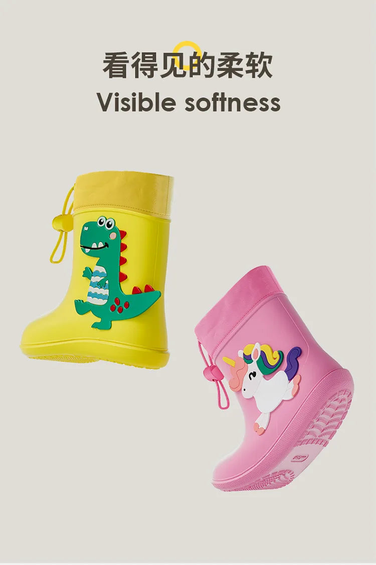 Kids Girl Boy Rain Boots Waterproof Toddler Rainboots Children's Shoes Rubber Boots Kids Baby Cartoon Dinosaur Water Shoes Boots