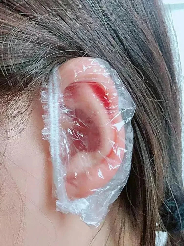 Disposable Hair Earmuff Dye Transparent Elastic Shower Hair Dye Protection Tool Shield Waterproof Earpack Plastic Wrap