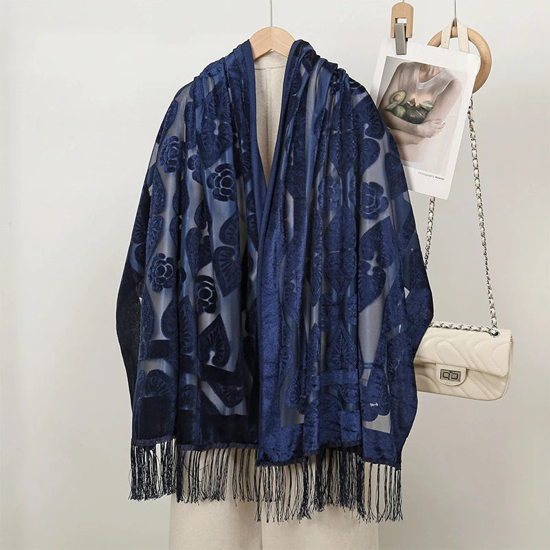 2025 NEW Fashion Women Cut Flowers Hollow Lace Gradient Flower Silk Scarf Spring Shawls and Wraps Towel Femme Beach Sjaals