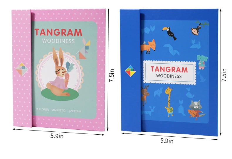 Magnetic Wooden Tangram Block Puzzle Game for Kids - Montessori Educational Intelligence Jigsaw Children's Gift