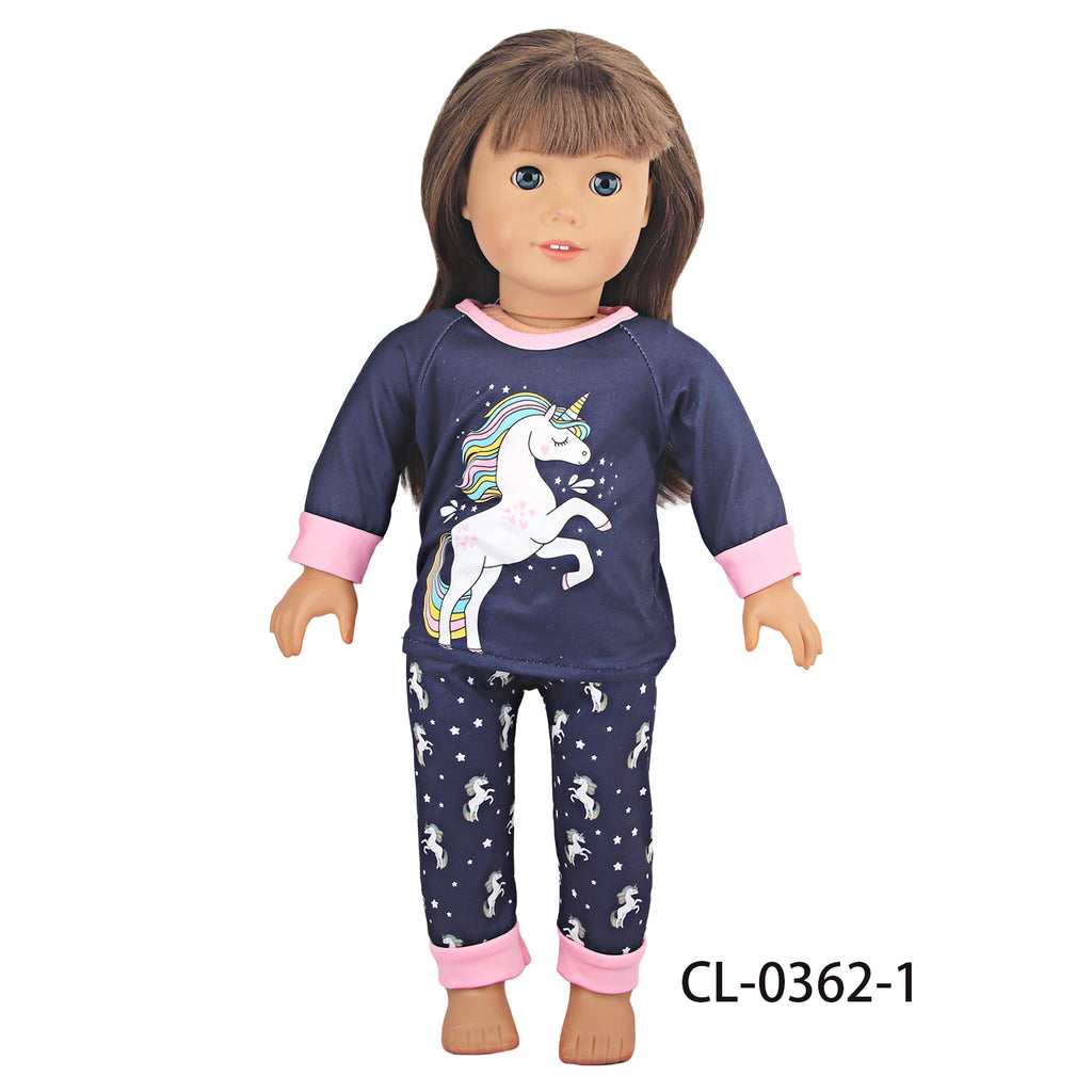 Doll Clothes Pajamas  For 43cm Baby New Born&American 18 Inch Girl Doll Unicorn Shark Cartoon Clothes Suit For Generation Doll