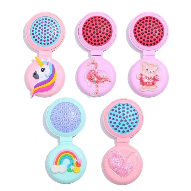 Cute Rainbow Cartoon Air Bag Comb Women Mini Portable Folding Hair Brush with Mirror Head Massager Cushion Pocket Styling Tools