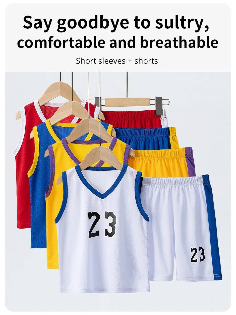 2/4Pcs Summer Children's Quick-drying Sports Suit Boys Casual Ball Sleeveless T-shirt Girls Joker Mixed Color Combination Shorts