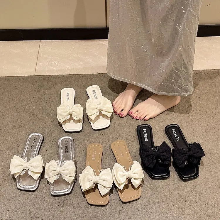 Ele Women's Flat Bot Slippers  Knot Fairy Sle Summer Sandals Faionable Versatile Outdoor Slip-On oes