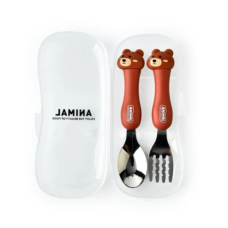 Cartoon Animal Kids Spoon and Fork Set Dessert Spoon for Children Fork Baby Tableware Gadgets Children's Cutlery Kids Favours
