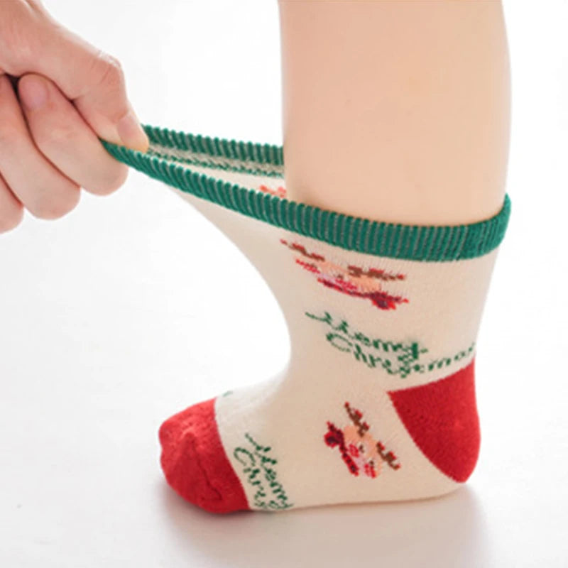 5Pairs Children Christmas Socks Thicken Cotton Newborn Warm Sock Autumn Winter Baby Mid Tube Sock 0-3year Boys Girls Footwear