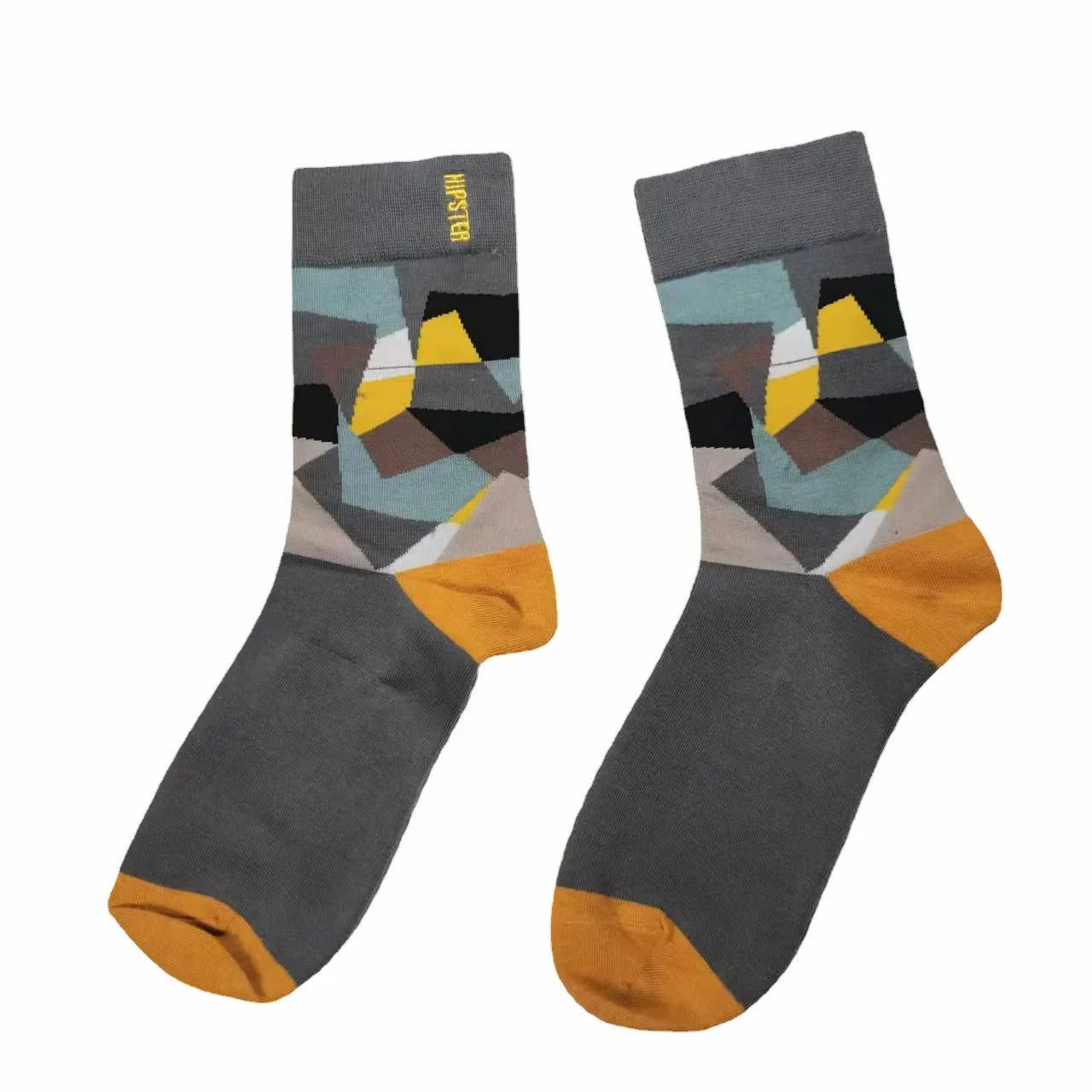 Colorful Funny Cotton Men Crew Socks Hip Hop Novelty Painting Style Skate Street Designer Harajuku Gift Happy Black Yellow Cool