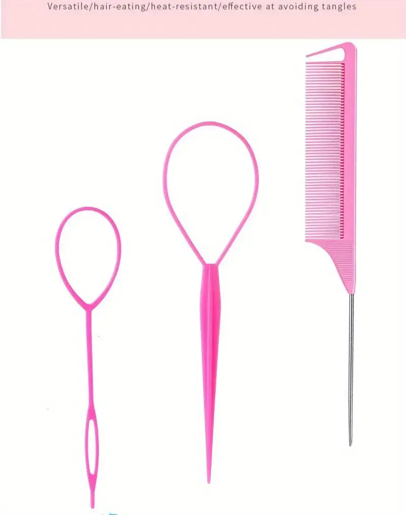 4/5pcs/Set Hair Loop Tool Set 2pcs French Braid Tool Loop 1pc Rat Tail Comb 1pc Elastic Hair Rubber Bands Remover Cutter