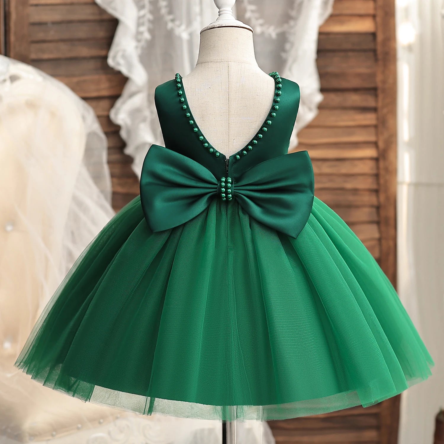 Flower Girl Dresses for Wedding Kids Backless Tulle Tutu  Princess Prom Party Clothes Baby 1st Birthday Baptism White Dress