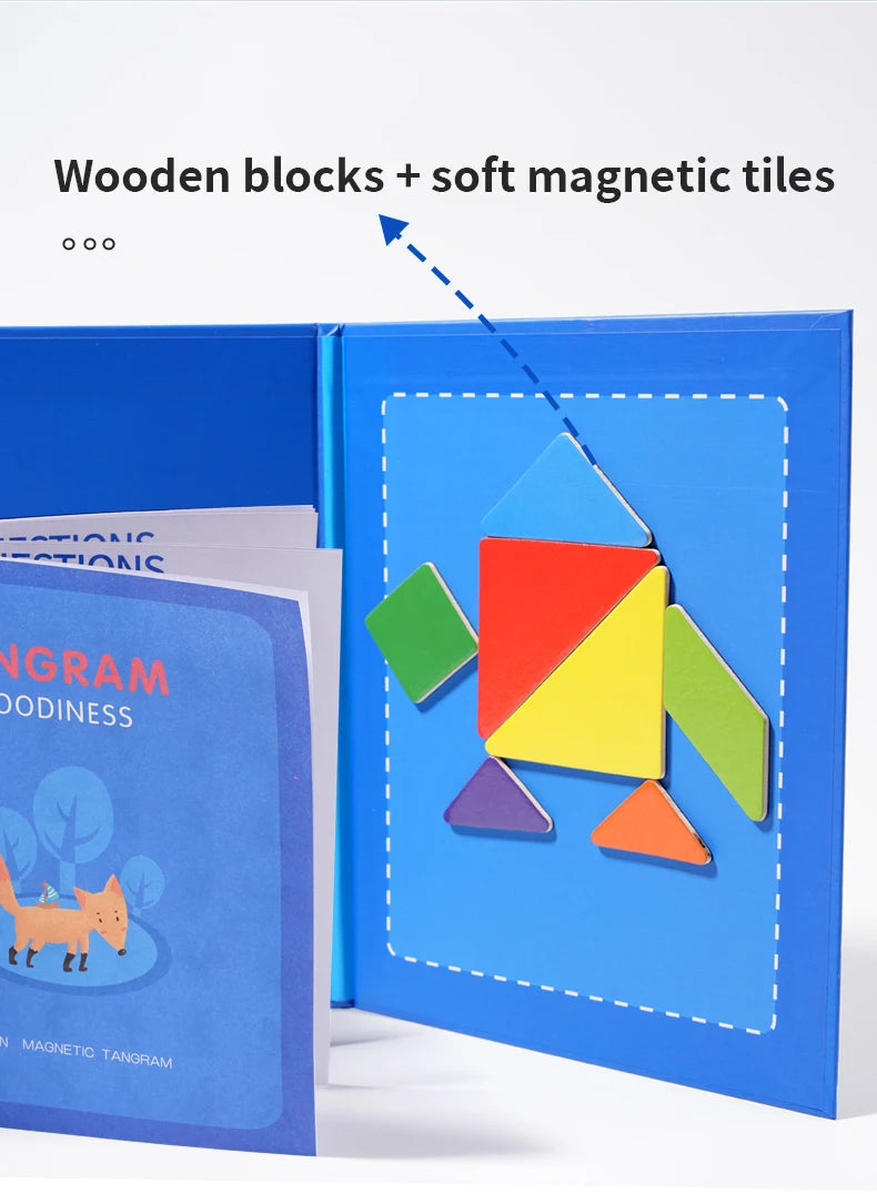 Magnetic Wooden Tangram Block Puzzle Game for Kids - Montessori Educational Intelligence Jigsaw Children's Gift