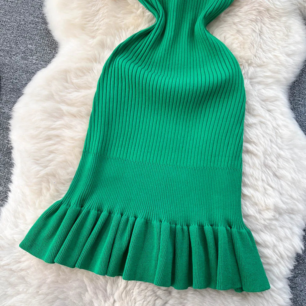 2025 Early Autumn Sexy Package Hips Ruffles Mini Dress Summer Fashion Y2K Knitted Bodycon Ladies Dress Korean Party Vestidos