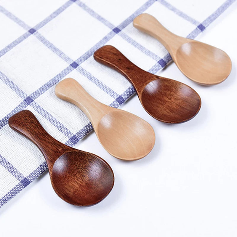 4Pcs Mini Wooden Spoons Small Kitchen Spice Condiment Spoon Sugar Tea Coffee Scoop Short Handle Wood Kids Spoon Kitchen Gadgets