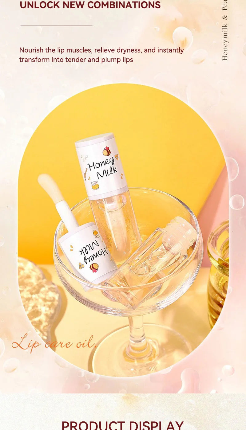 Peach Milk Honey Lip Oil Relieves Dry Moisturizing Lip Gloss Fades Lip Lines Water Light Lips Big Brush Head Cute