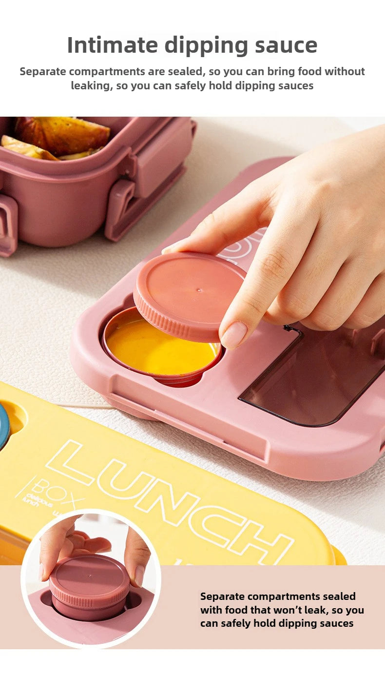 Compartment 1300ML Portable Lunch Box Kids Students Office Bento Box With Fork and Spoon Microwave Food Storage Container