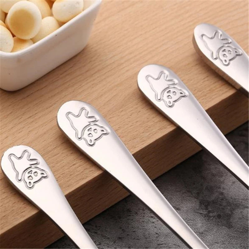 1/4pcs Baby Teaspoon Spoon Food Feeding Fork Knife Utensils Stainless Steel Kids Learning Eating Habit Children Tableware