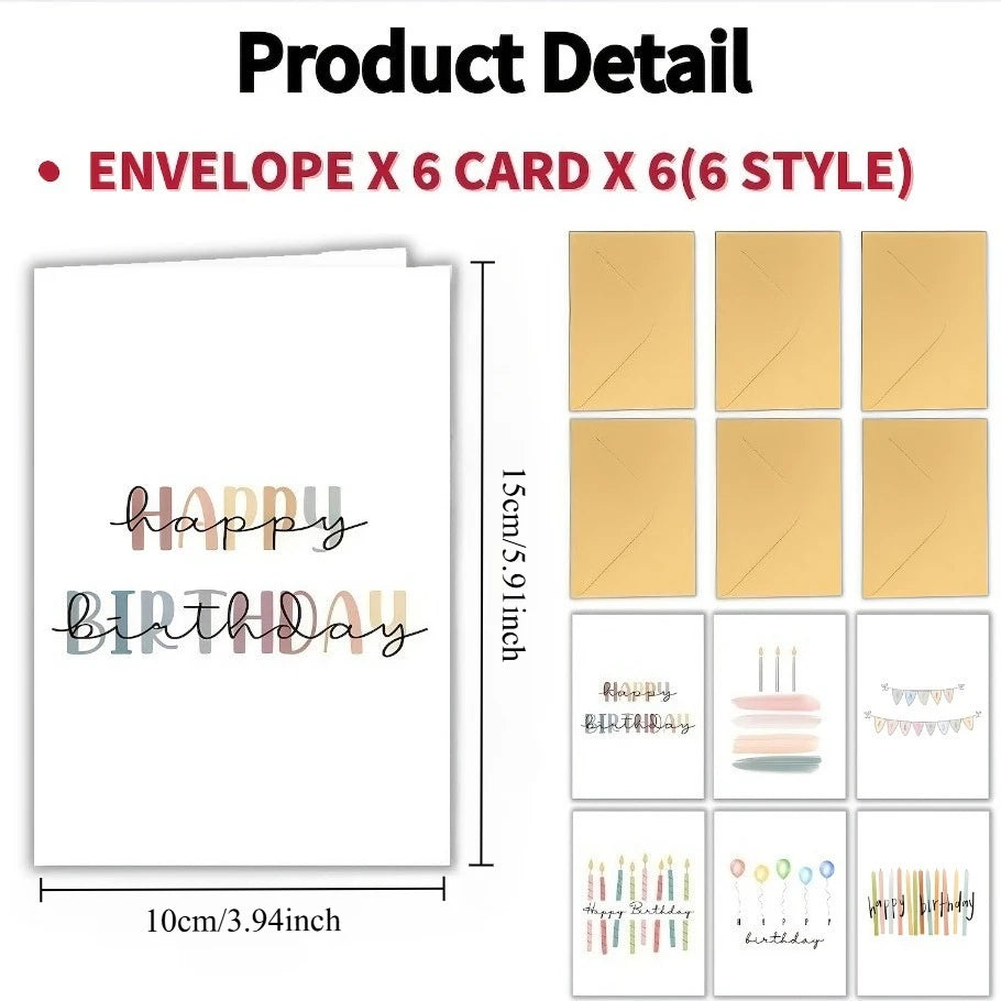 12/24pcs Birthday Card Set with Envelopes - Unique Birthday Gift Cards  - Elegant & Colorful Designs with Balloons,Confetti,Cake