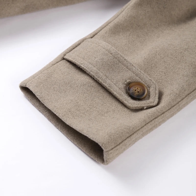 Elegant Women's Short Woolen Coats Stand Collar Double Breasted Long Sleeve Female Jacket 2025 Autumn Winter Lady Warm Outwear