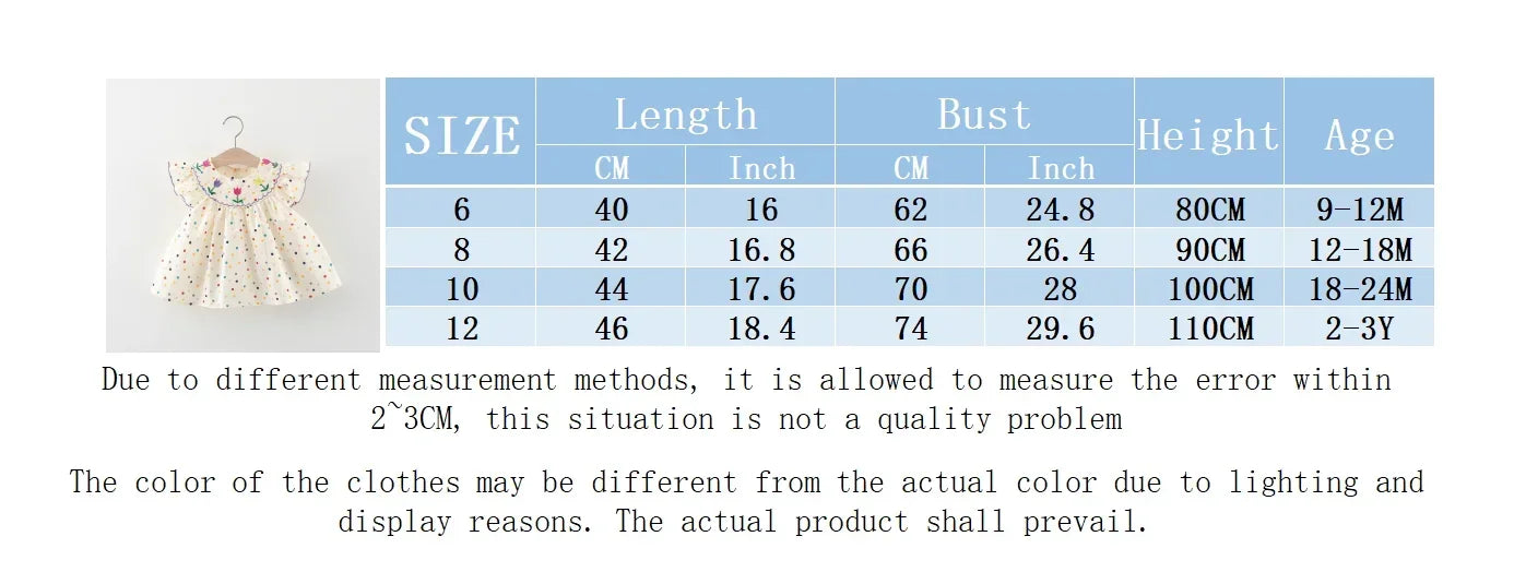 Baby Girl Dress Summer Colorful Polka Dot Flower Embroidery Girls Princess Dress Cute Girls Beach Dresses