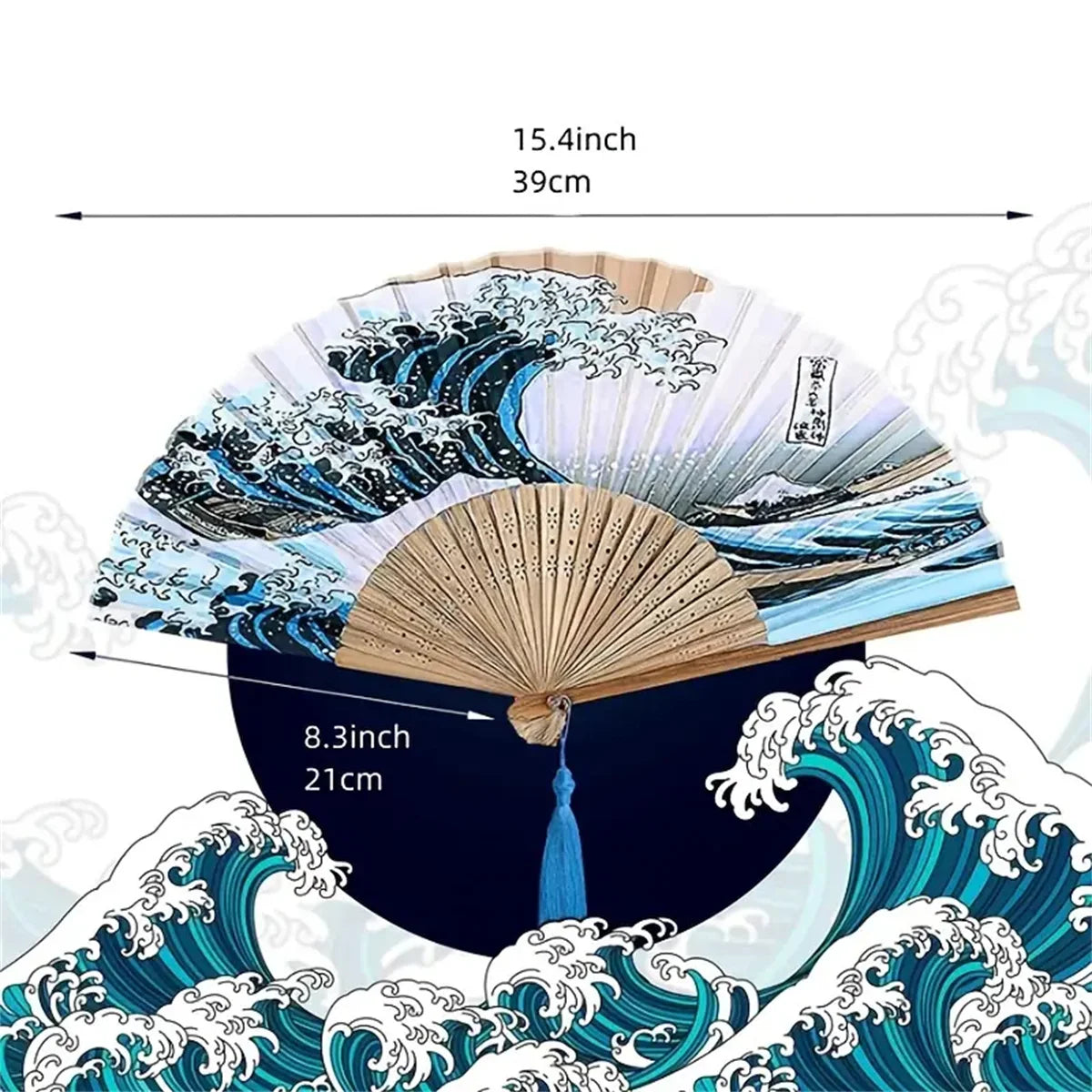 1pc, Japanese Folding Fan Handmade Decorative Kanagawa Wave Foldable Fan Handheld Vintage Hand Fans For Women Portable Folding F