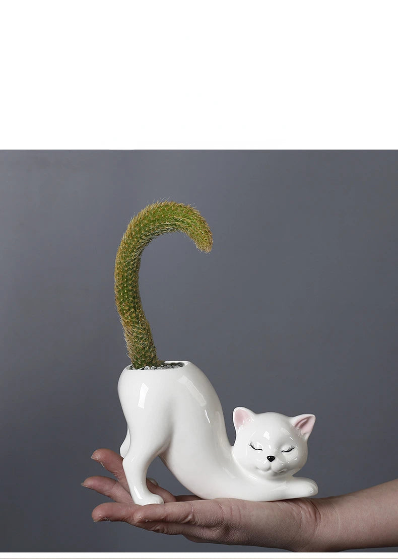 Cartoon Cat Flower Pot Vase Cute Cat Tail Succulent Planting Pot Porcelain Flower Vase Flowerpot Home Decoration Accessories