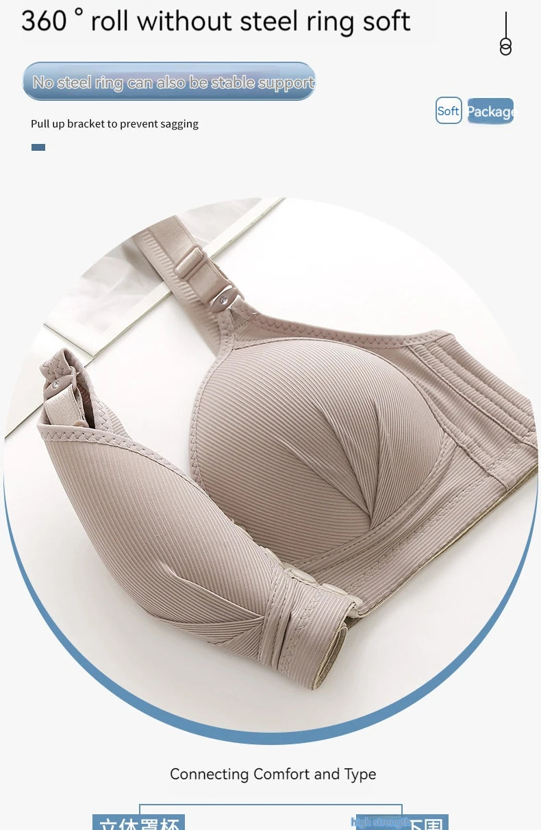 New Front Button Type Sexy Brassiere Anti-sagging Gathered No Steel Ring Ladies Mother Large Size Thin Section Underwear Bra