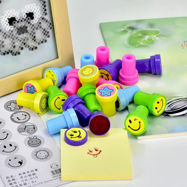 10pcs Assorted Stamps for Kids Self-ink Stamps Children Toy Stamps Smiley Face Seal Scrapbooking DIY Painting Photo Album Decor