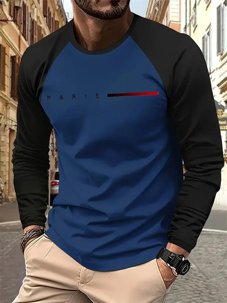 2025 New Spring Men Round Neck Casual Street Style Clothing Loose Fashion Sweatshirt Letter Pattern Creative Long Sleeve T-Shirt