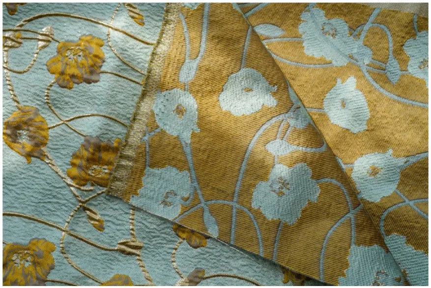 Lake Green Gold Silk Embossed Yarn Dyed Jacquard Fabric Spring Autumn Tutu Skirt Palace Style Dress Making Fabric 50cmx140cm