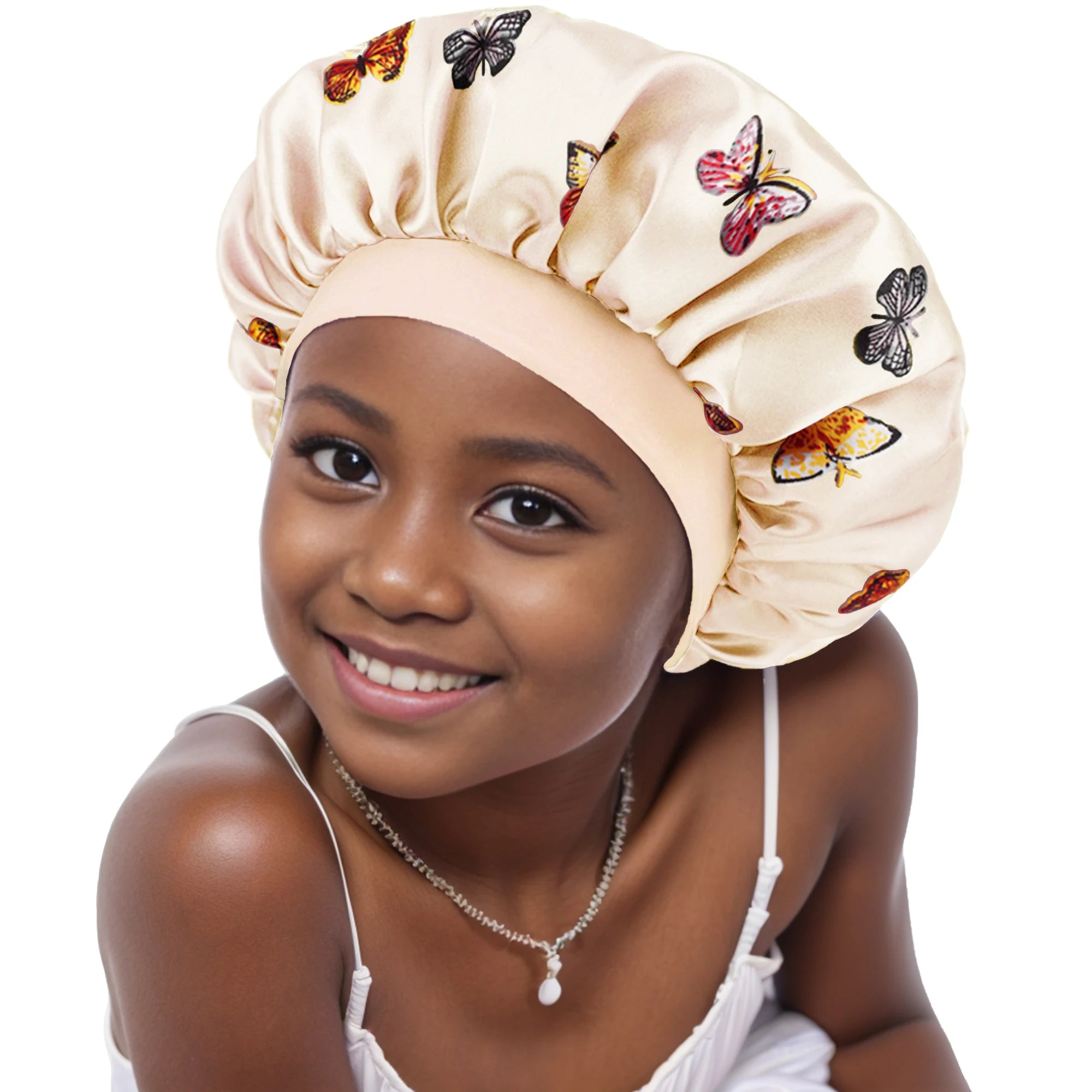 Children Bonnet New Wide Edge Elastic Butterfly Printing Sleep Fashion Leisure Home Comfortable Nightcap Hair Cap