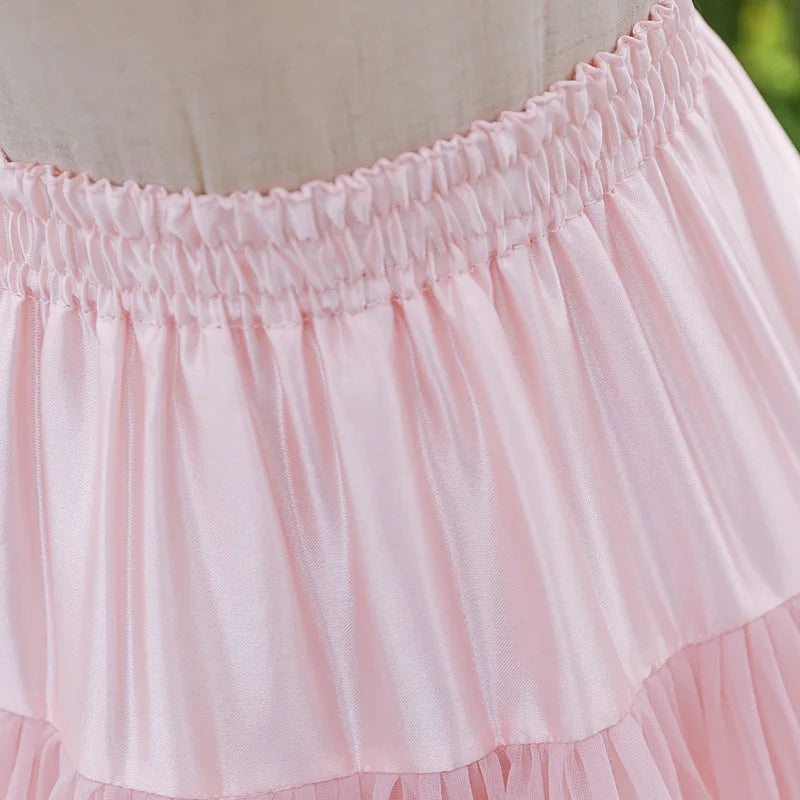 Womens Elastic Waist Puffy Tulle Petticoat Rainbow Cloud Short Tutu Skirt Princess 45cm Ballet Dance Pettiskirts Lolita Cosplay
