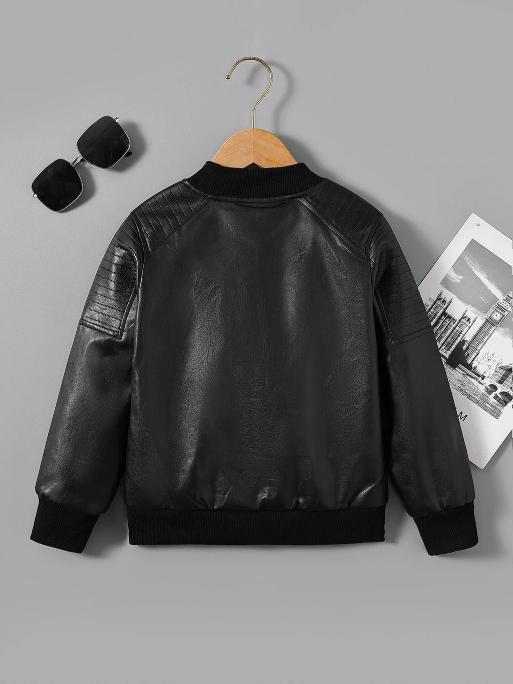 Children's Clothing for Boys, Pu Leather Jacket for Older Kids, Spring and Autumn Motorcycle Style Jacket, Black Baseball Jacket, Pu Leather Jacket in Chocolate Color, Autumn and Winter Jacket