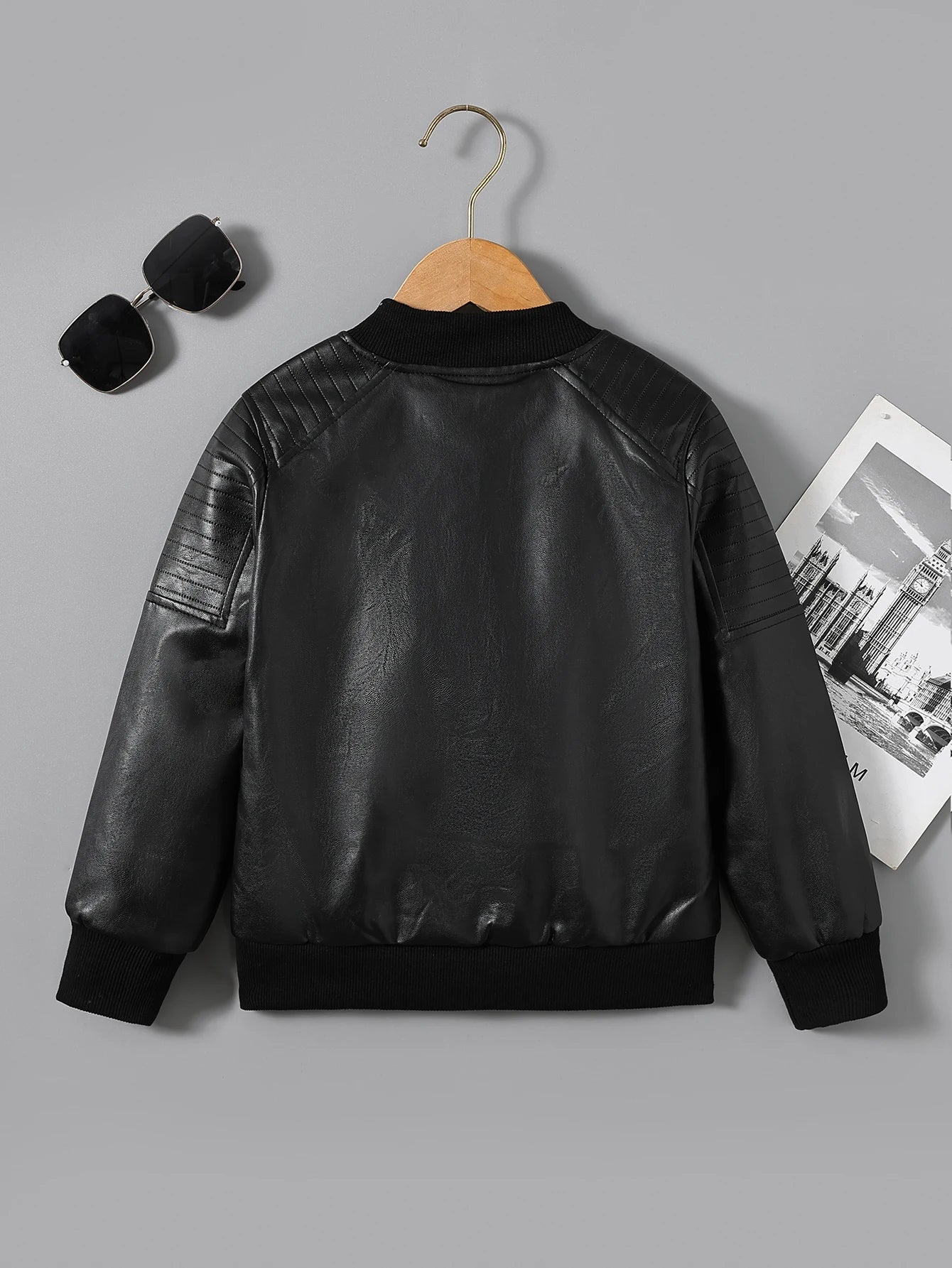 Children's Clothing for Boys, Pu Leather Jacket for Older Kids, Spring and Autumn Motorcycle Style Jacket, Black Baseball Jacket, Pu Leather Jacket in Chocolate Color, Autumn and Winter Jacket