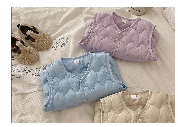 Autumn Winter Children Boys Girls Warm Vest Solid Cotton-Padded Waistcoats Baby 1-6Y Children Thicken Warm Outerwear for Kids