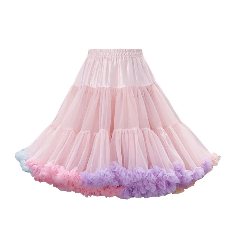 Womens Elastic Waist Puffy Tulle Petticoat Rainbow Cloud Short Tutu Skirt Princess 45cm Ballet Dance Pettiskirts Lolita Cosplay