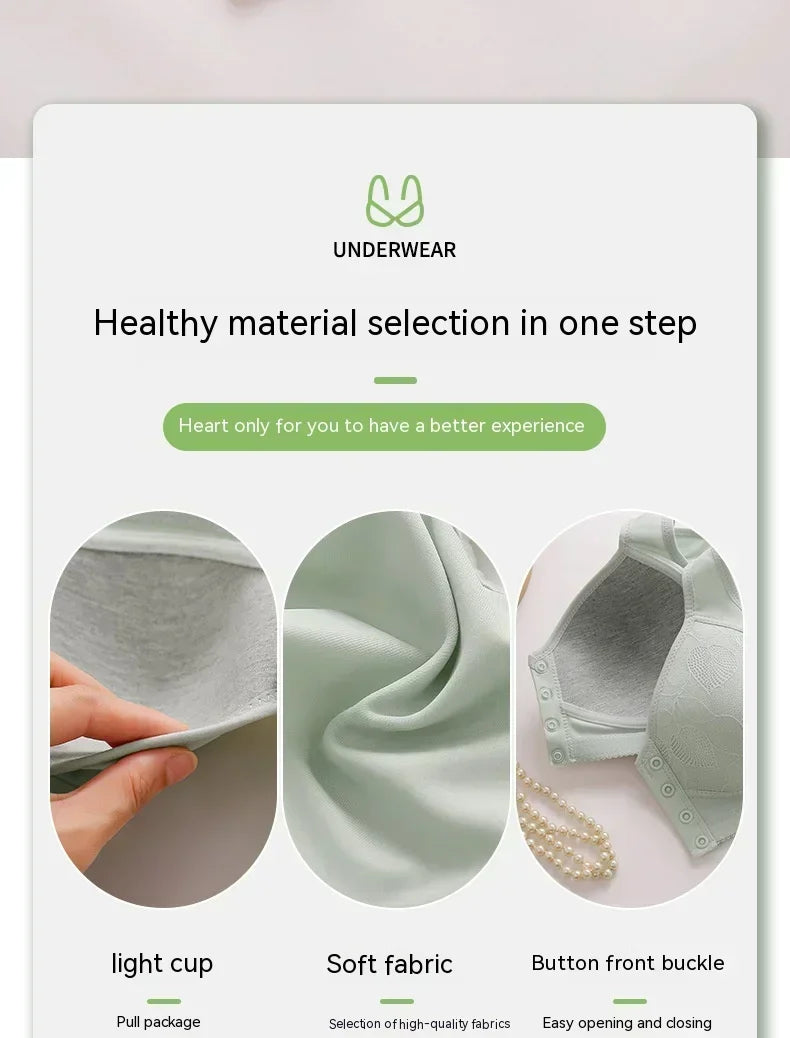 Mother Front Open Buckle Bra Underwear Brassiere Large Size Bra Without Steel Ring Thin Section Vest Type Mom breathable Brassie