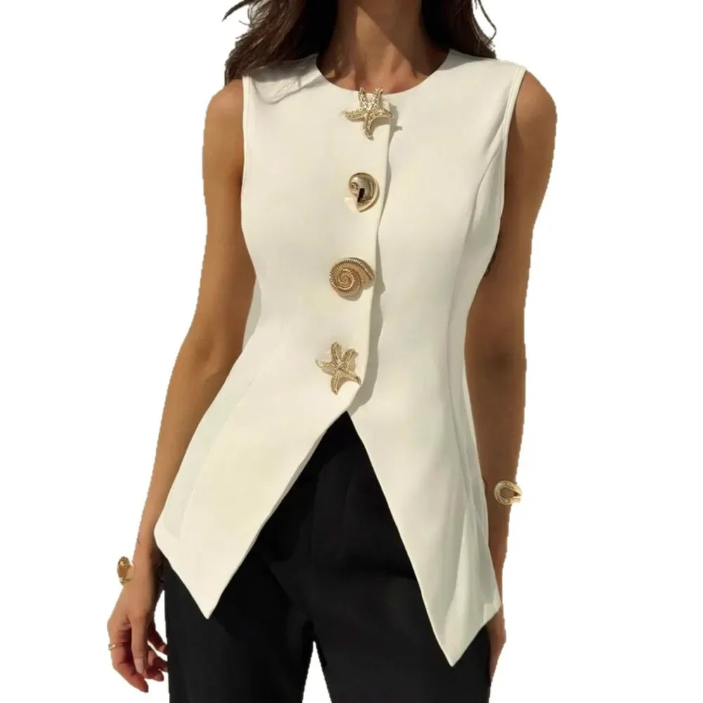 Loose Artistic Women's Vest 2025 New Style British Style V-Neck Versatile Waist-Cinching Top Polyester Fiber Outerwear