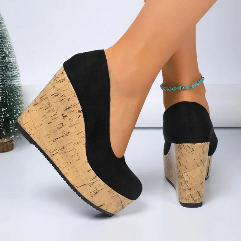 Comemore Women's Shoes Spring Roman Women's High Heels Retro Dress Pumps Women Round Toe Side Zip Super High Wedges Shoes Female