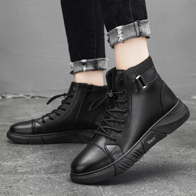 Men's Boots Autumn Short boots Black Classic Chelsea Boots Outdoor High top Leather Shoes ANKLE Boots Work Shoes